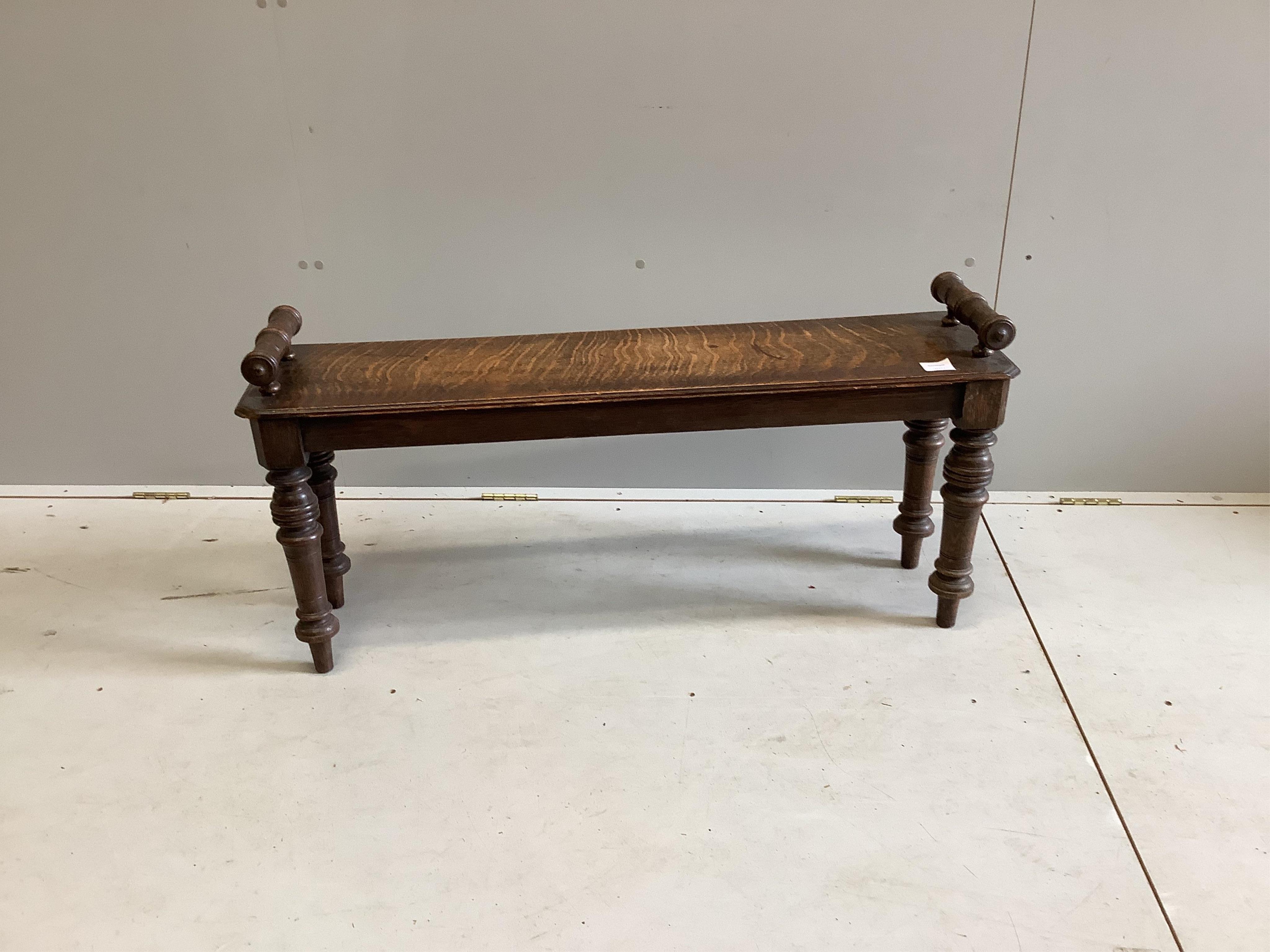 A Victorian oak window seat, width 106cm, depth 26cm, height 51cm. Condition - fair